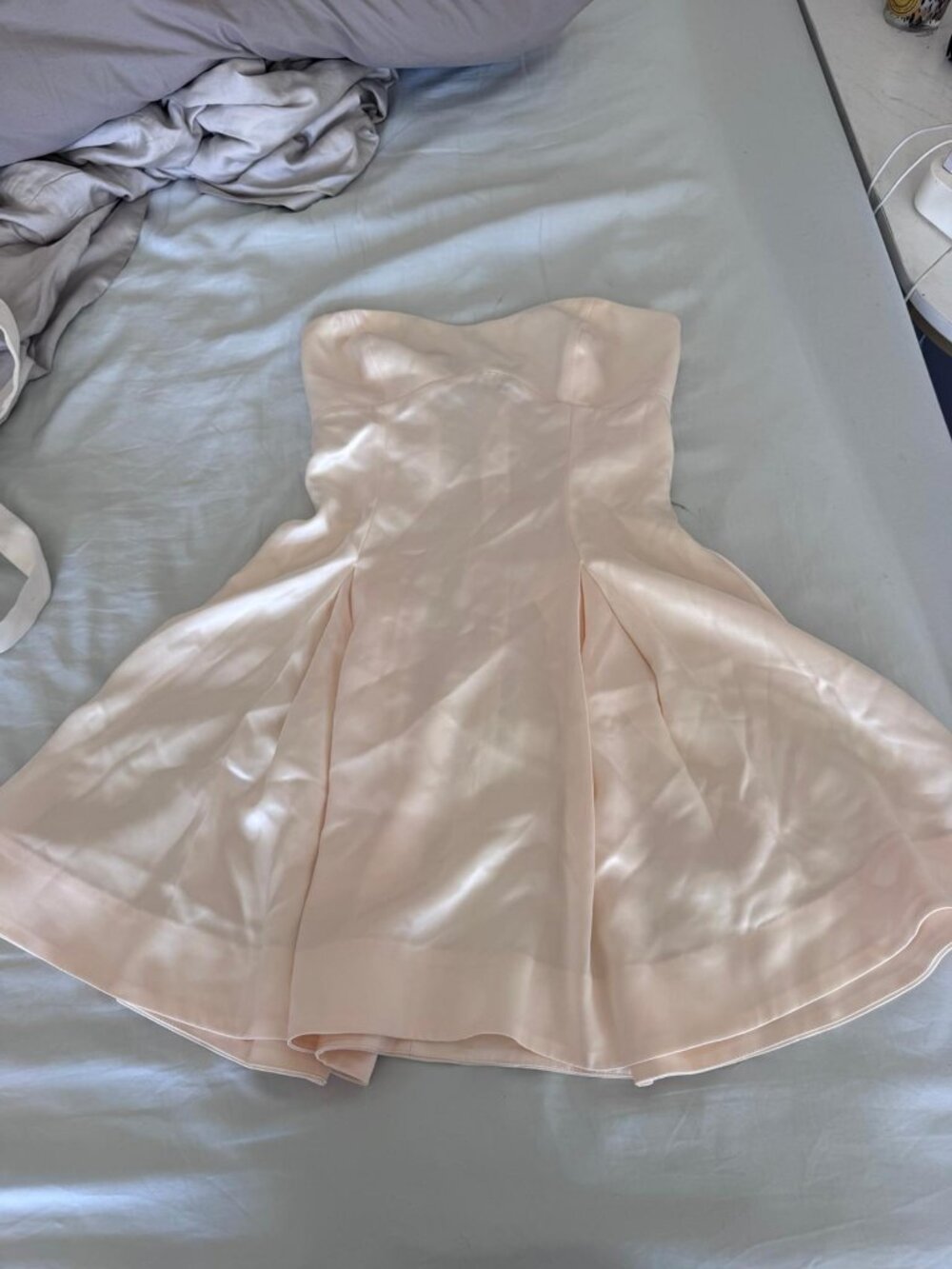 Reformation Champagne Satin Strapless Bustier Mini Dress Sweetheart